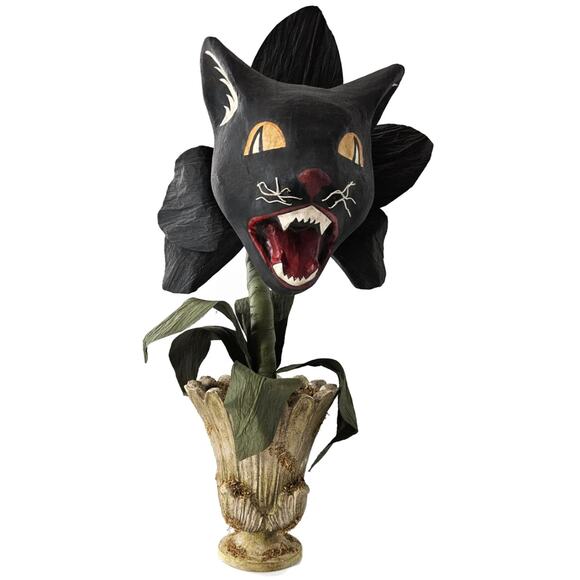 Bethany Lowe Scaredy Cat Orchid Halloween Black Paper Mache Flower Urn 18" Rare - Picture 3 of 10